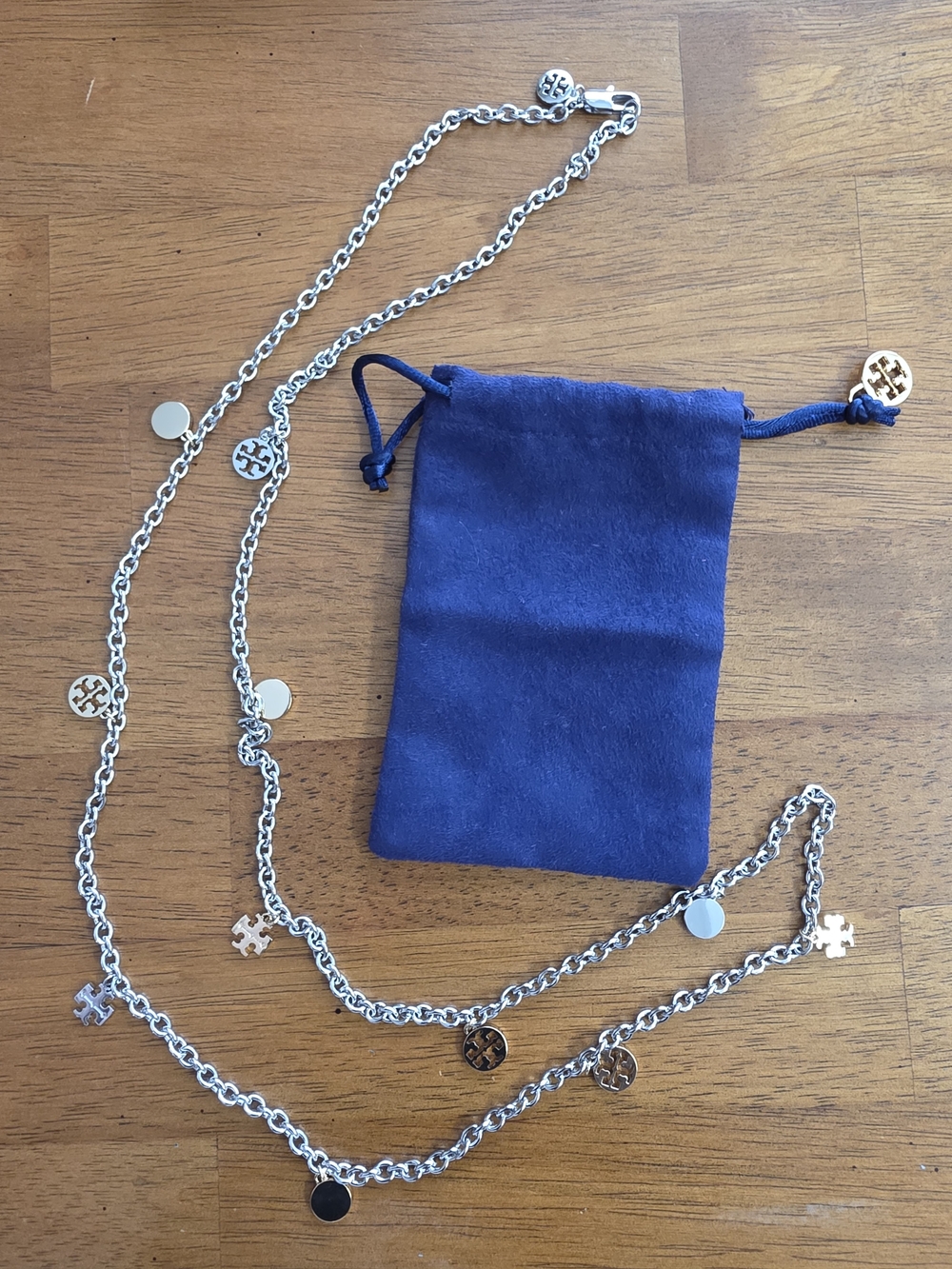 Tory Burch Two Tone Logo Charm Rosemary Necklace